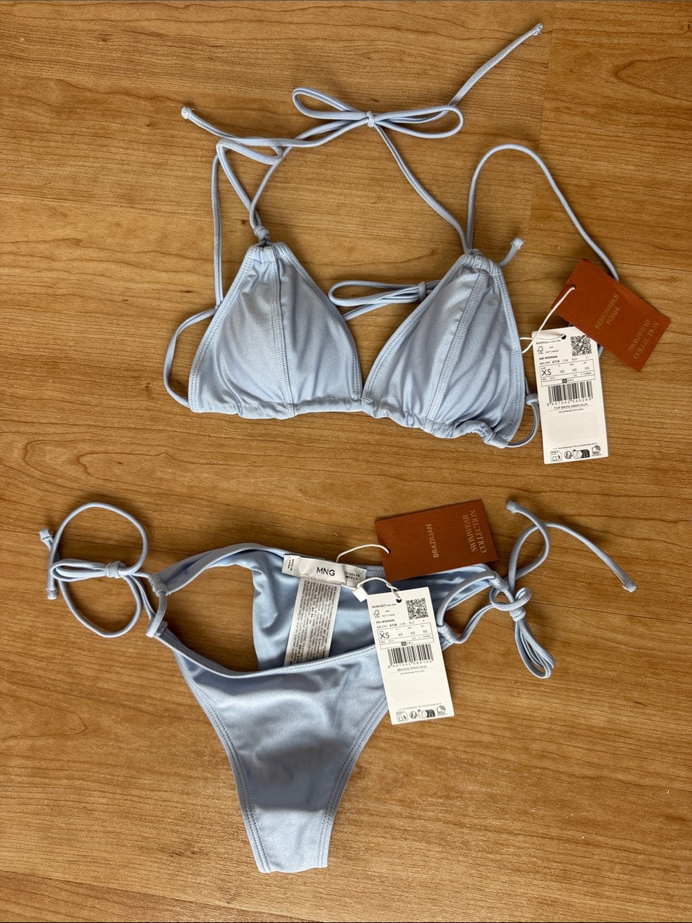 NEVER WORN - MANGO Light / Dusty Blue Triangle Tie-Side Bikini Set